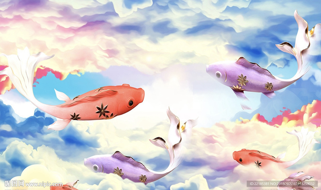 简约复古斗鱼背景墙