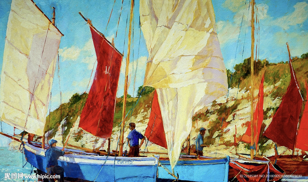 北欧风出海船只油画背景墙