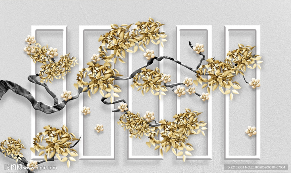 时尚金色花枝立体梅花背景墙