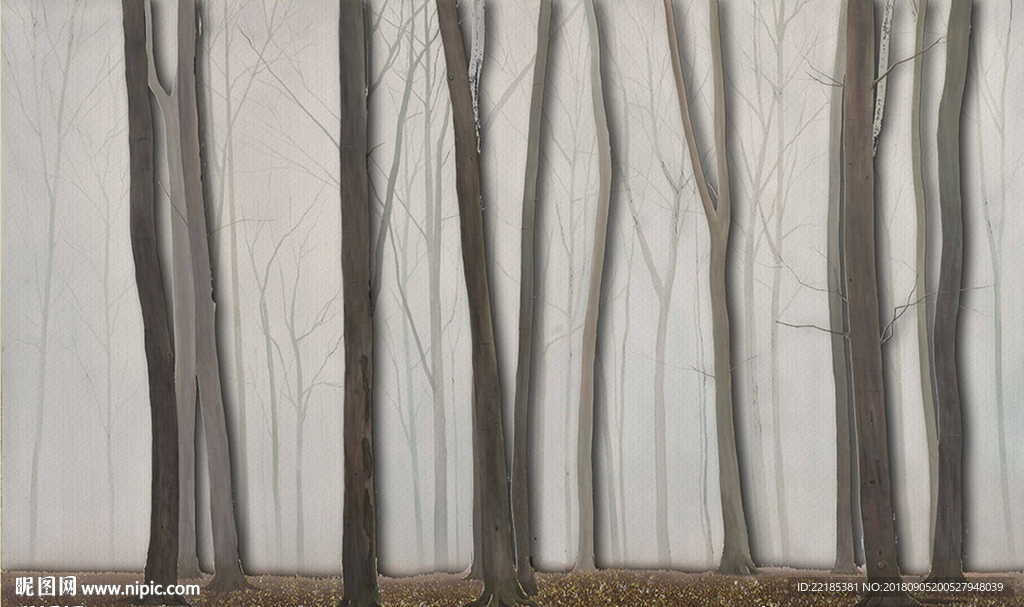 现代小树林风景背景墙