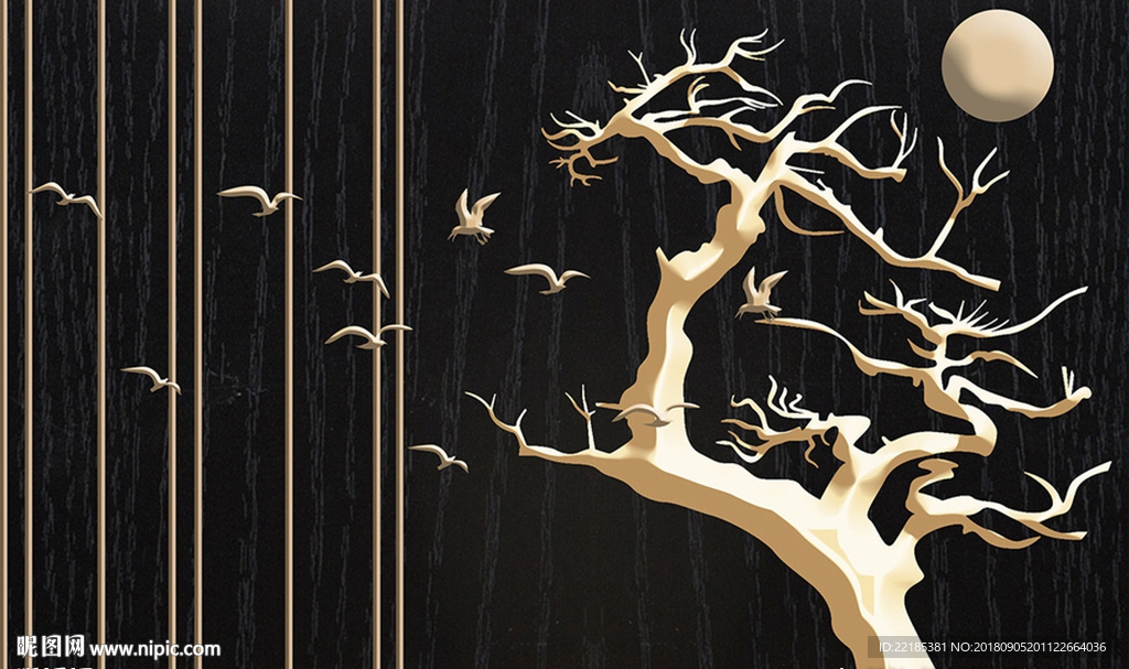 创意立体金属树木铁艺背景墙