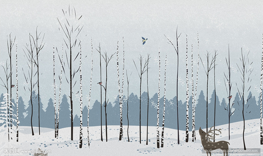 北欧简约小鹿背景墙