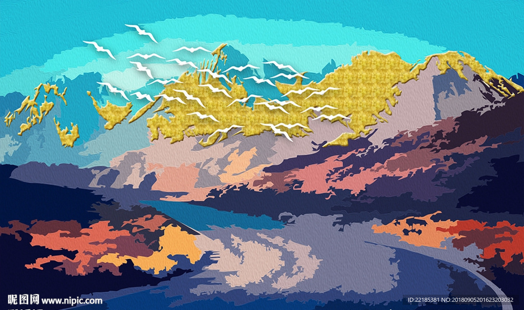 现代唯美油画风景背景墙