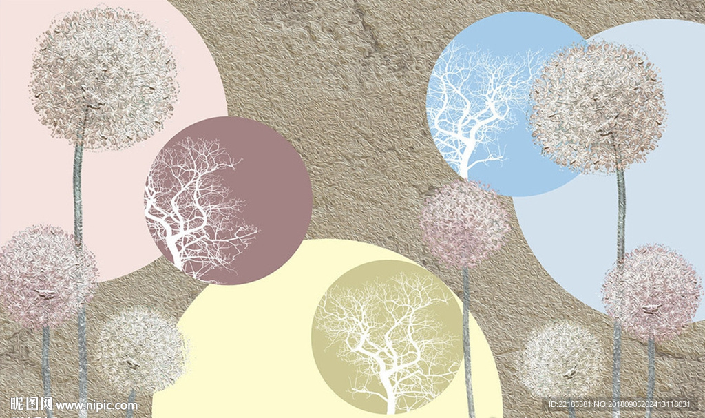 几何蒲公英背景墙