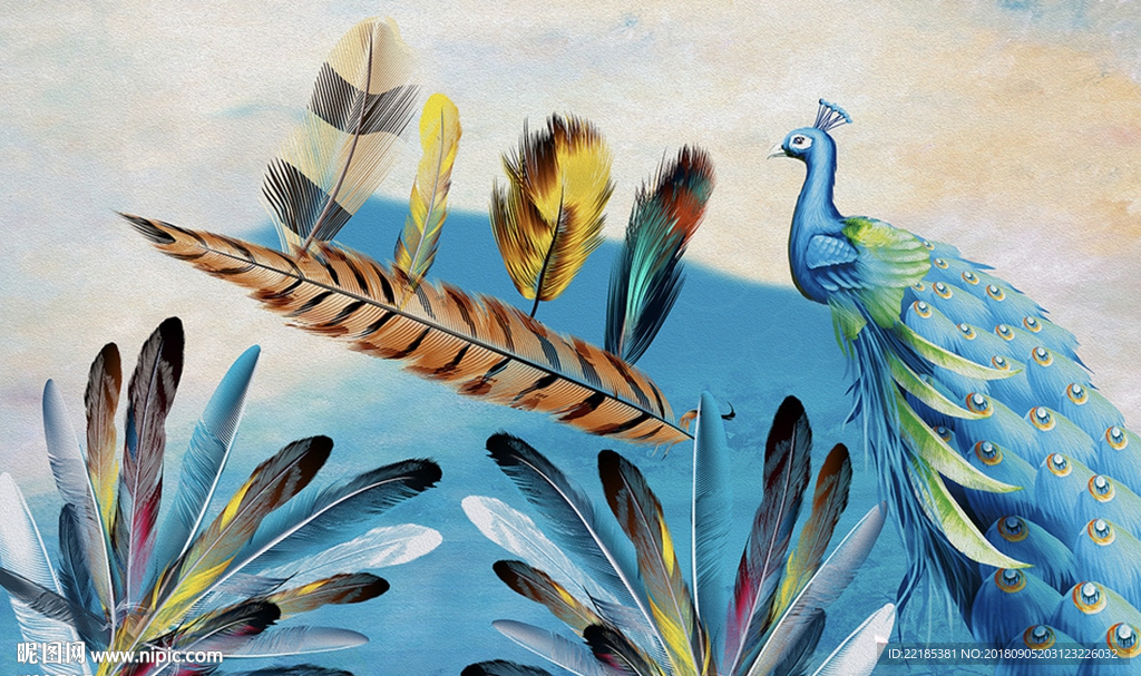 唯美羽毛孔雀背景墙