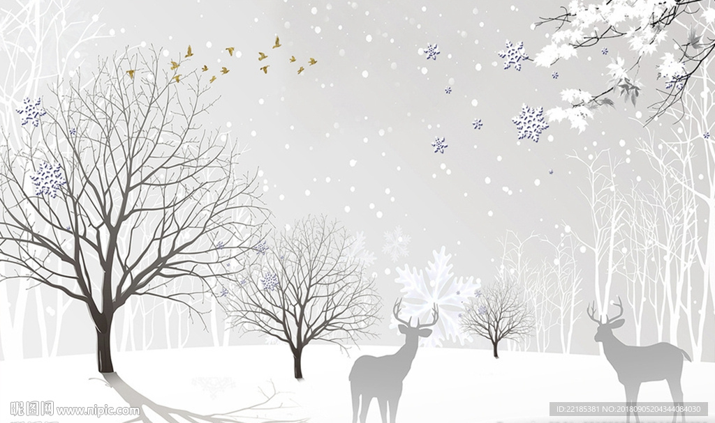 现代简约雾凇岛雪色美景背景墙