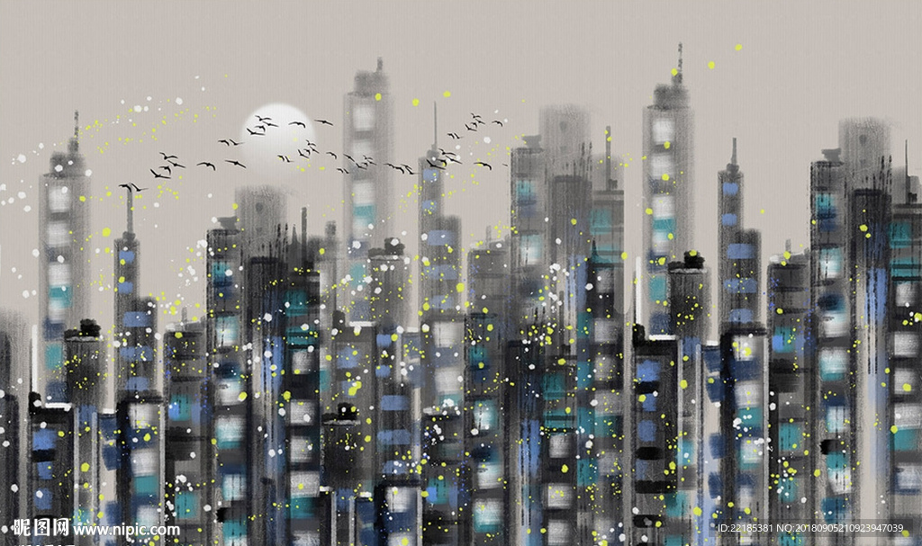 简约抽象城市油画背景背景墙