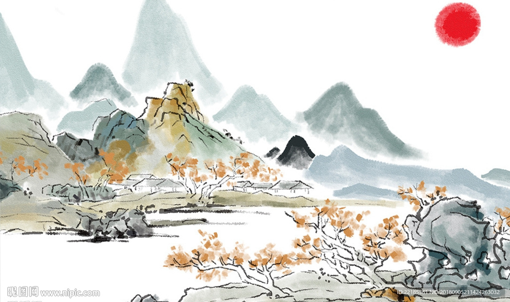 中国风山水背景墙