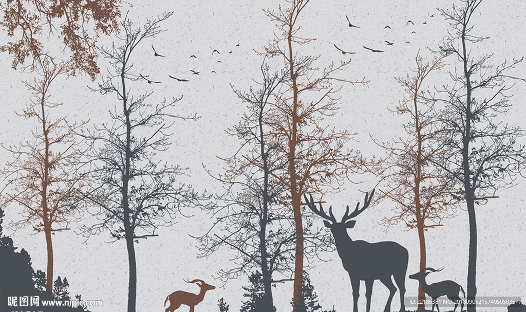 北欧小鹿背景墙