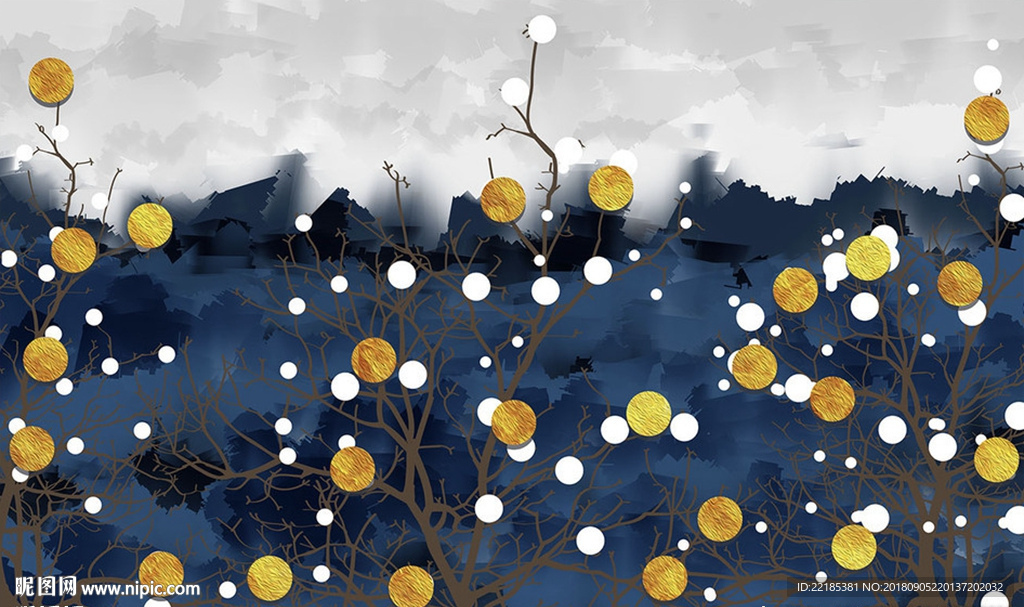 简约树木波点几何油画背景墙