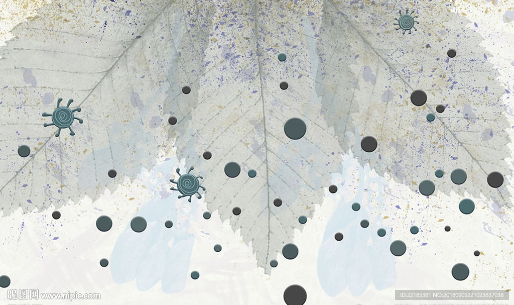 简约大气北欧波点叶子背景墙