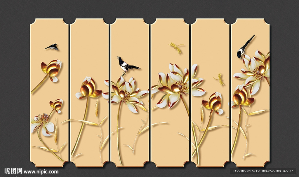 简约创意窗口荷花铁艺背景墙