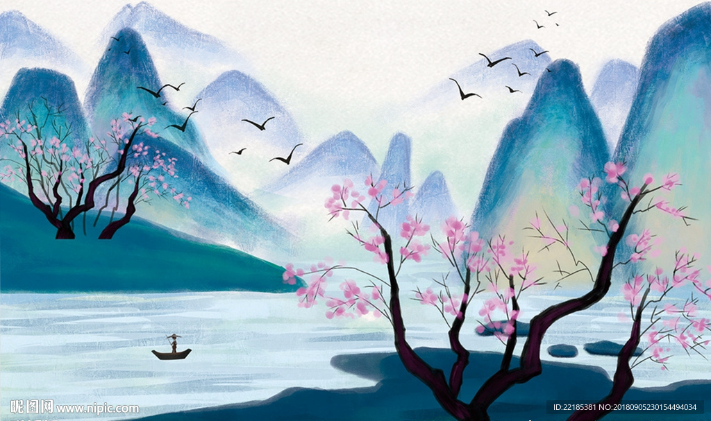 中国画水墨山水风景背景墙