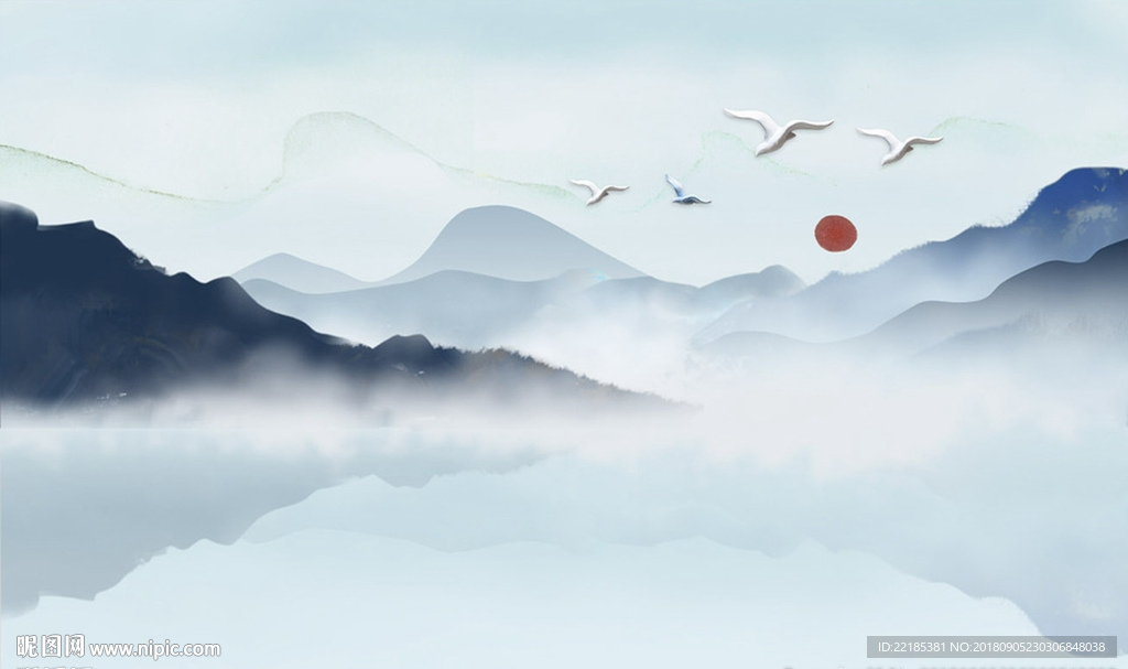 中国风水墨山水背景墙