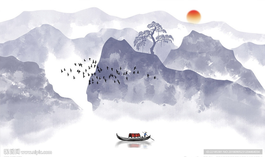 中式水墨山水画背景墙