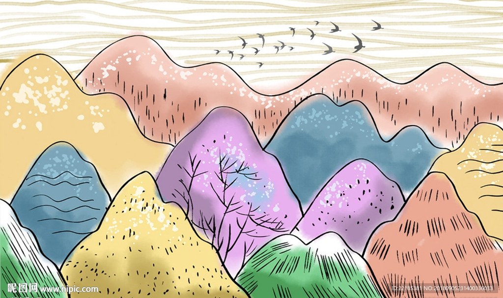 清新抽象山水画背景墙