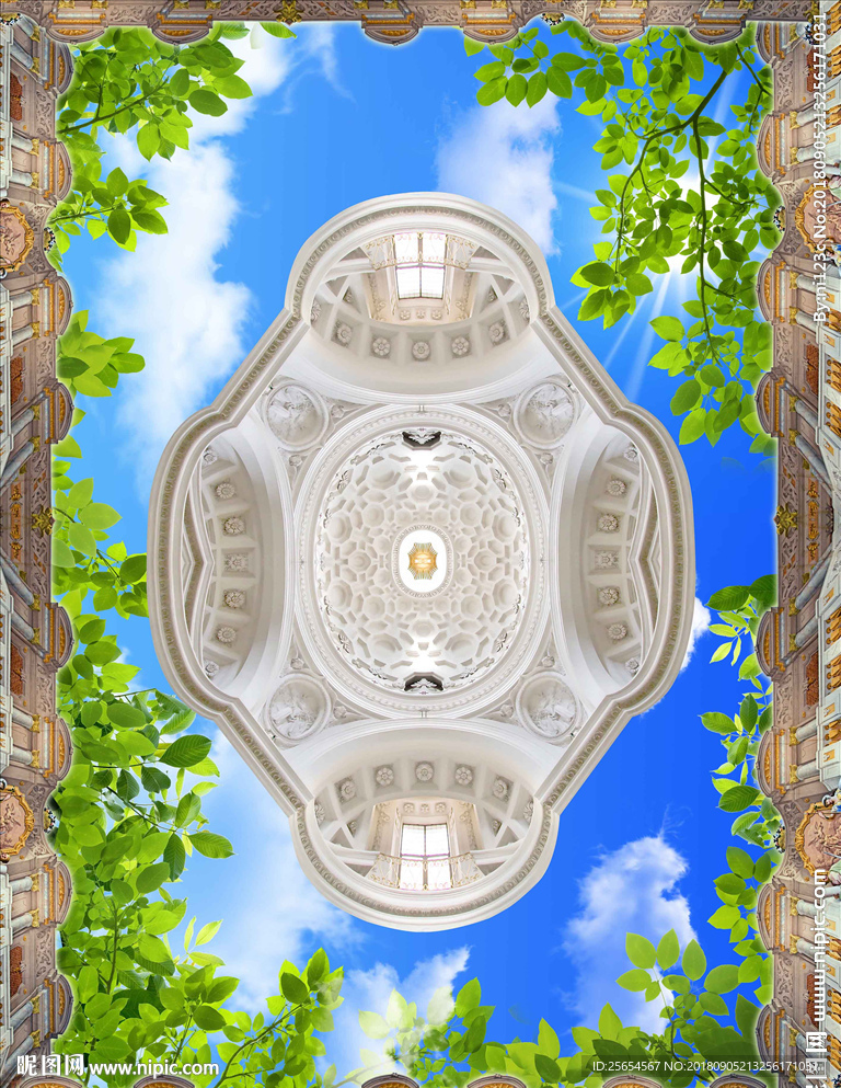 欧式花纹天空天顶壁画