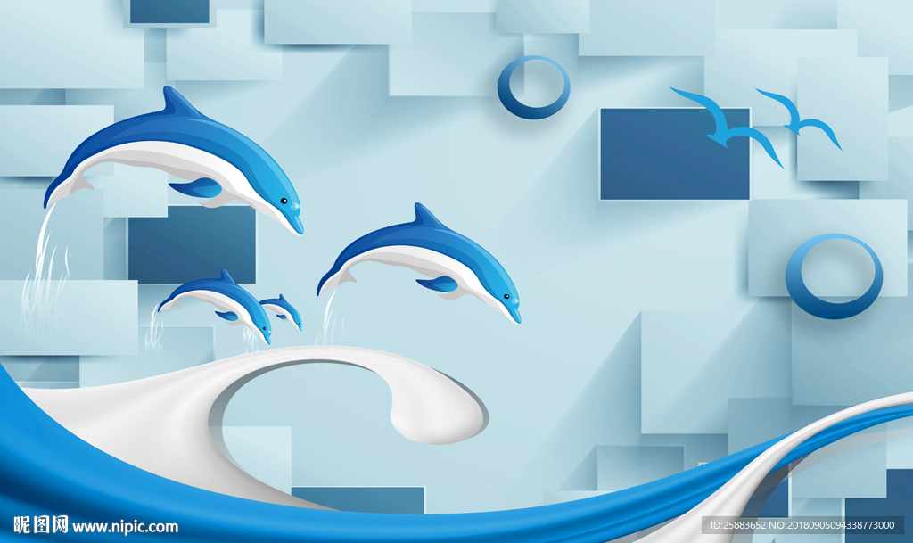 创意大海海豚3D电视背景墙