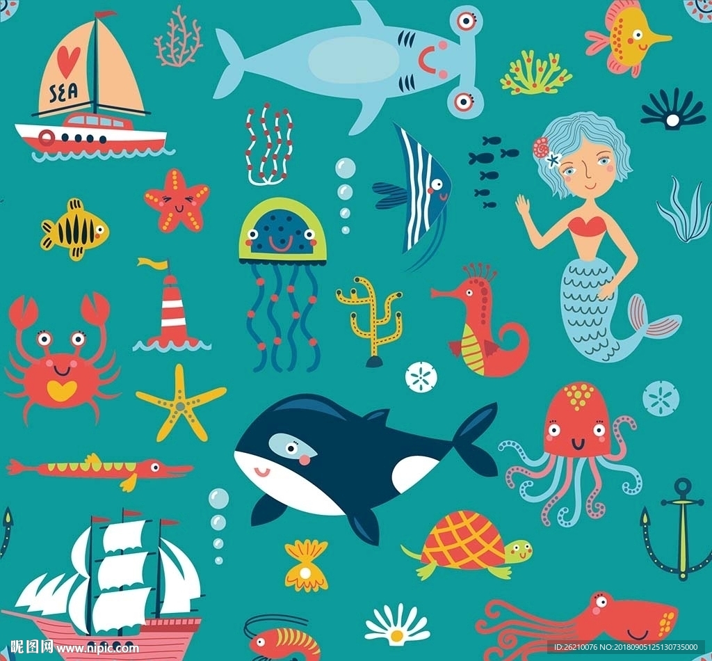 海底世界卡通图标插画素材