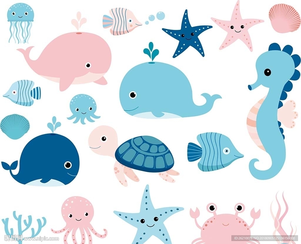 海底世界海洋动物矢量插画素材