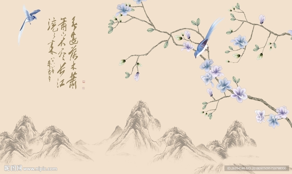 中式花鸟背景墙