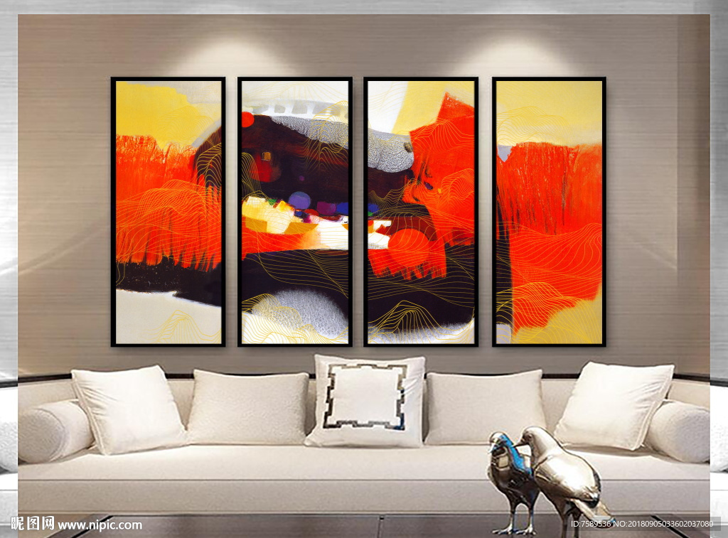 金线山水抽象装饰画