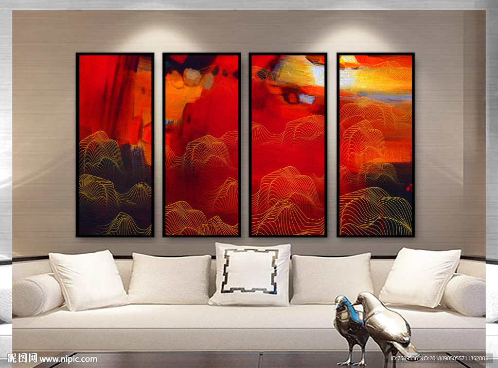 金线山水抽象装饰画