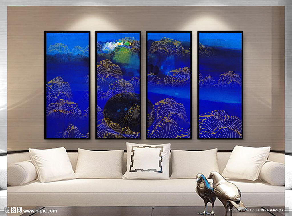 金线山水抽象装饰画