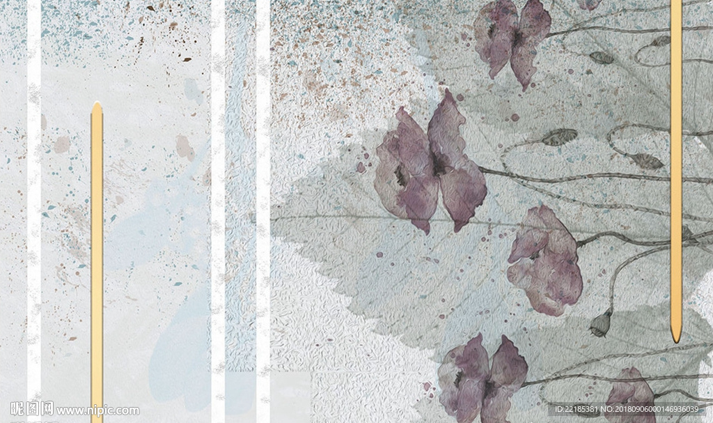 唯美简约大气水墨花卉背景墙