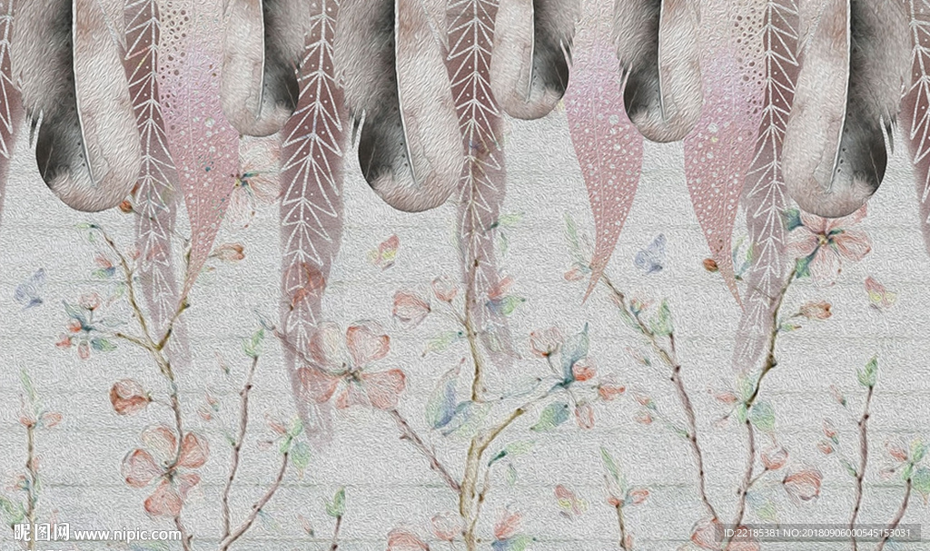 现代唯美简约大气花卉羽毛背景墙