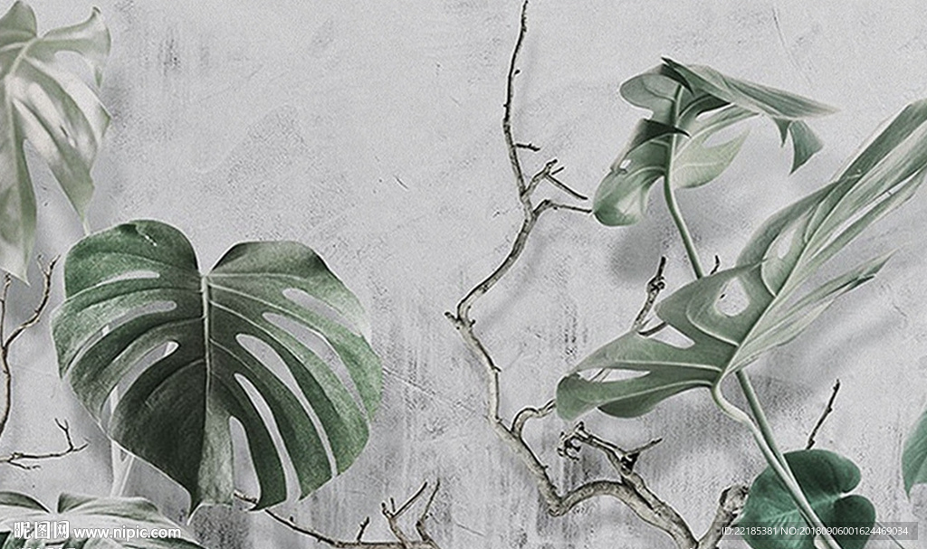 现代简约植物叶子背景墙