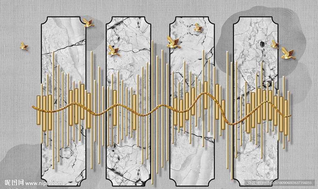 简约金色铁艺抽象水墨背景墙