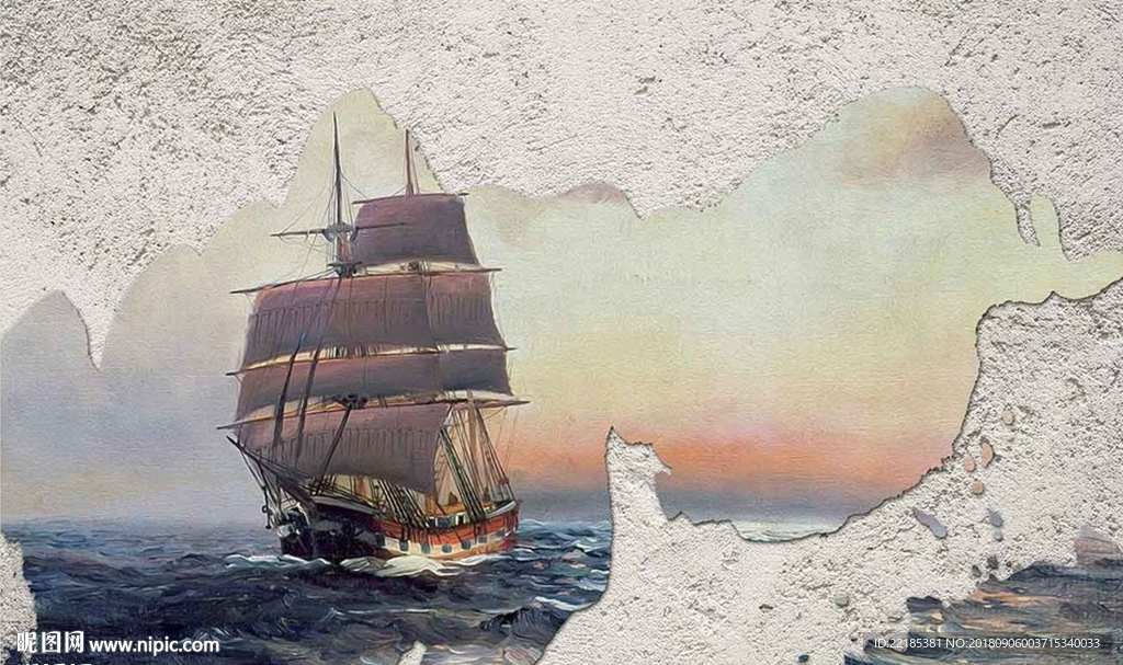 现代简约海上游船背景墙