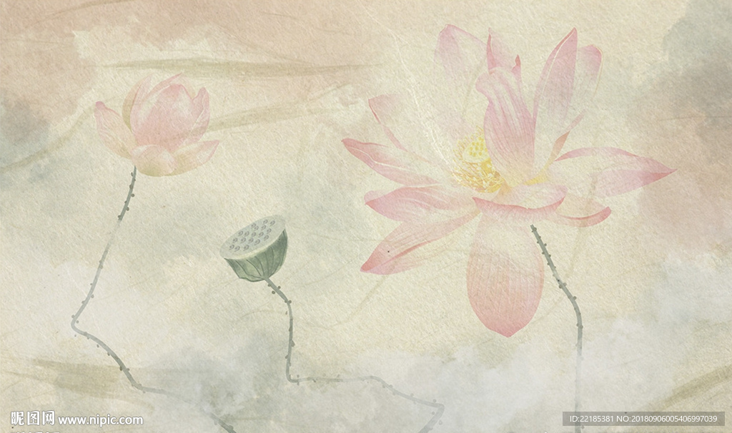 清新淡雅荷花背景墙