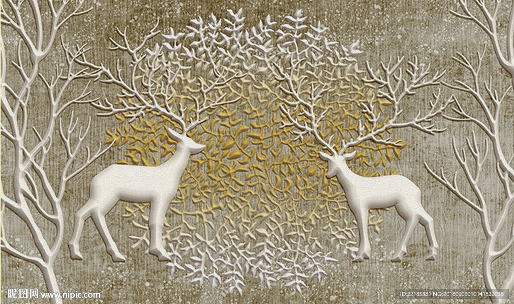 北欧小鹿背景墙