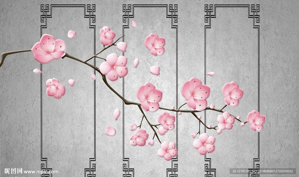 唯美立体浮雕桃花背景墙