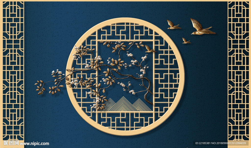 创意简约窗框梅花背景墙