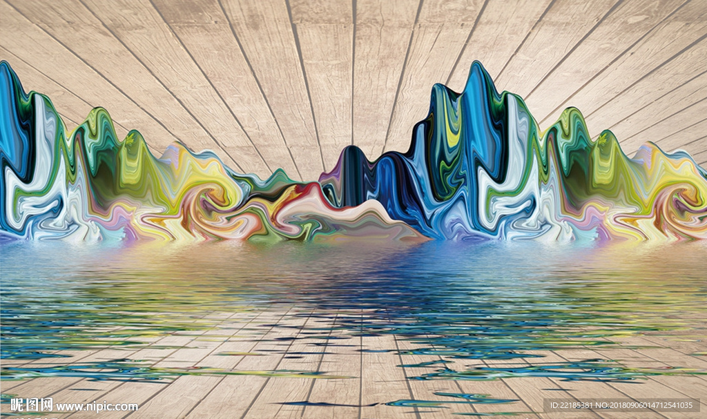 新中式炫彩木纹背景墙