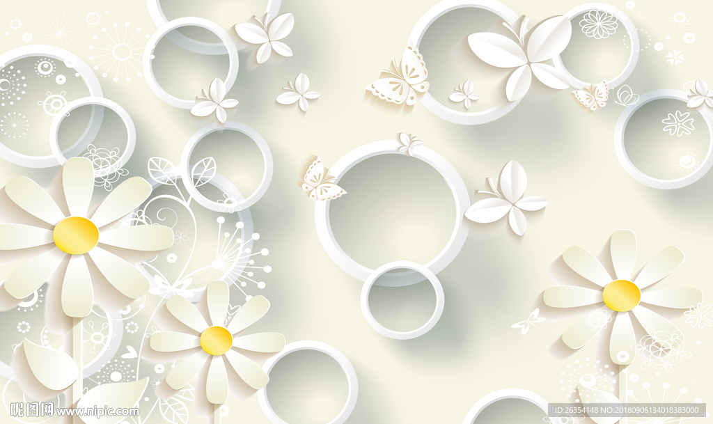 3D圆圈现代简约花卉背景墙