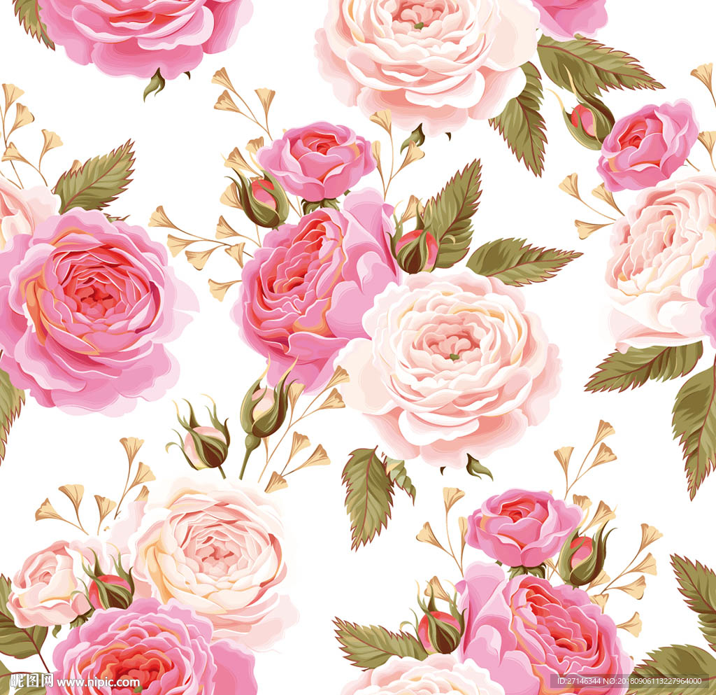 矢量鲜花无缝图案