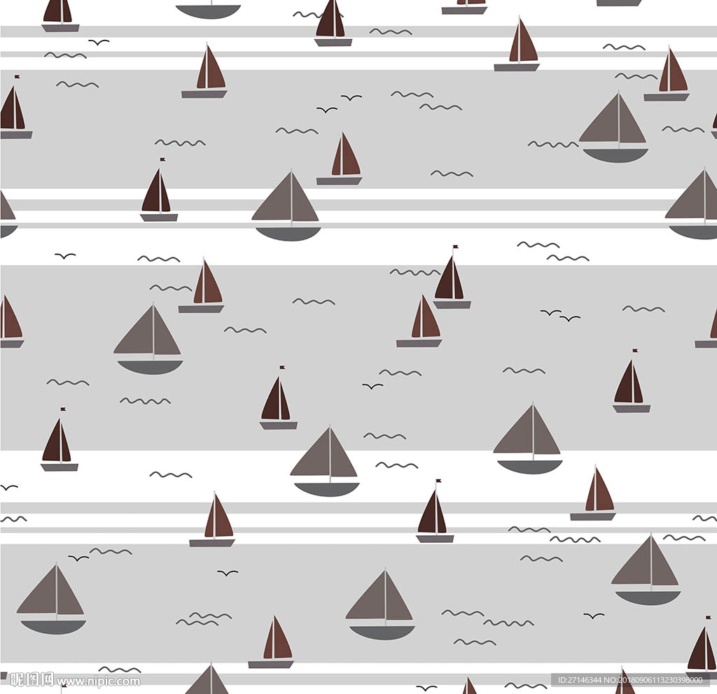 帆船抽象无缝图案
