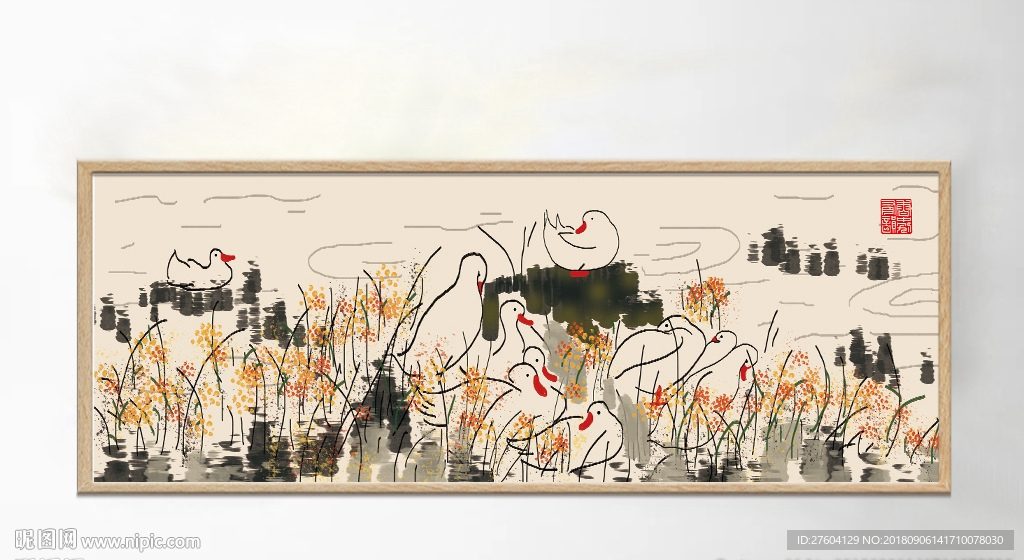 水墨淡彩风景民俗创意装饰画