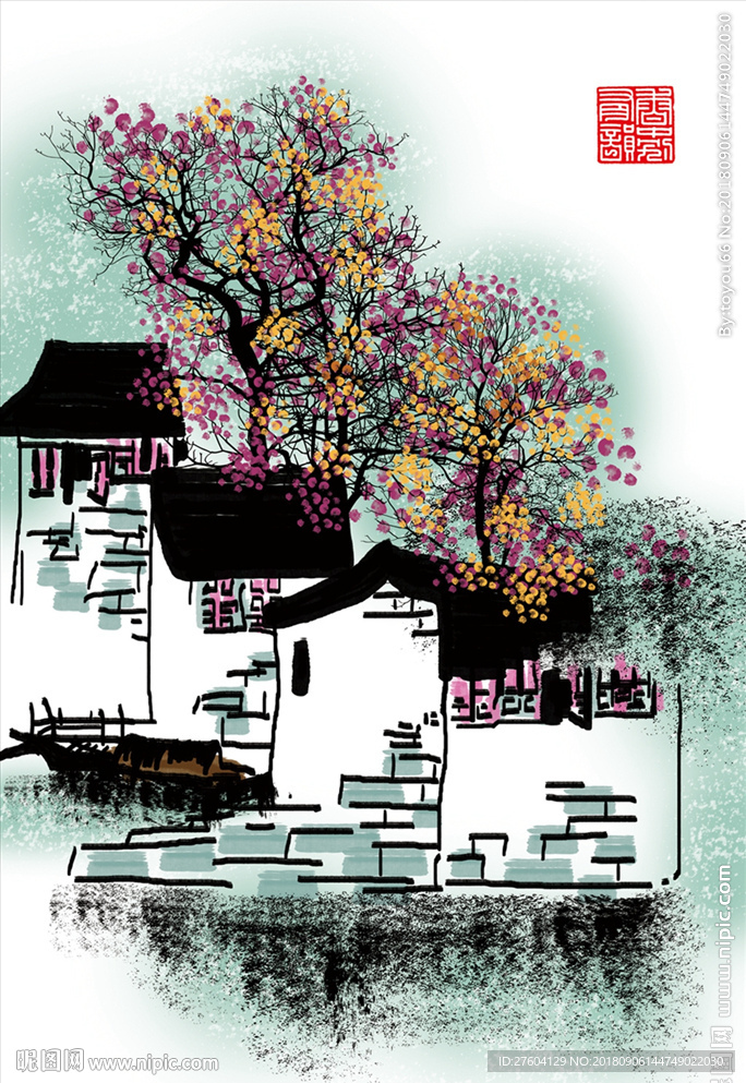 水墨江南风景创意装饰画