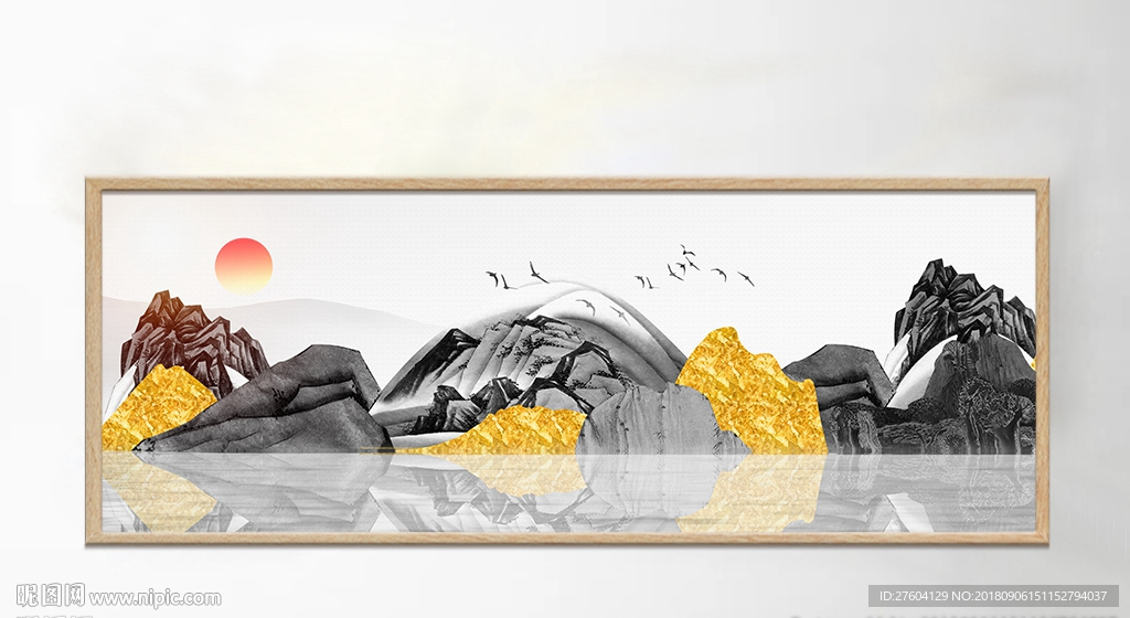 中式山水金箔画装饰画