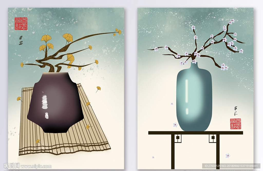 中国风淡彩民俗水墨装饰画