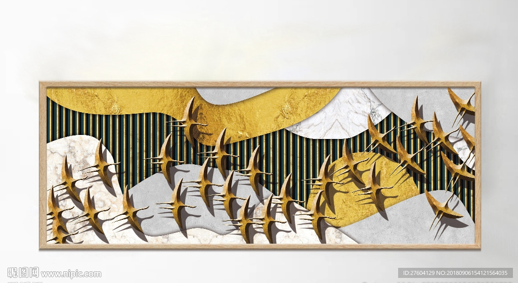 立体金色飞鸟风景装饰画