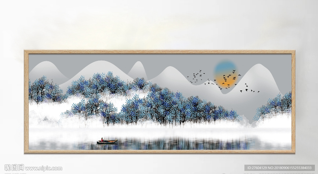 中国风淡彩风景餐厅古风装饰画