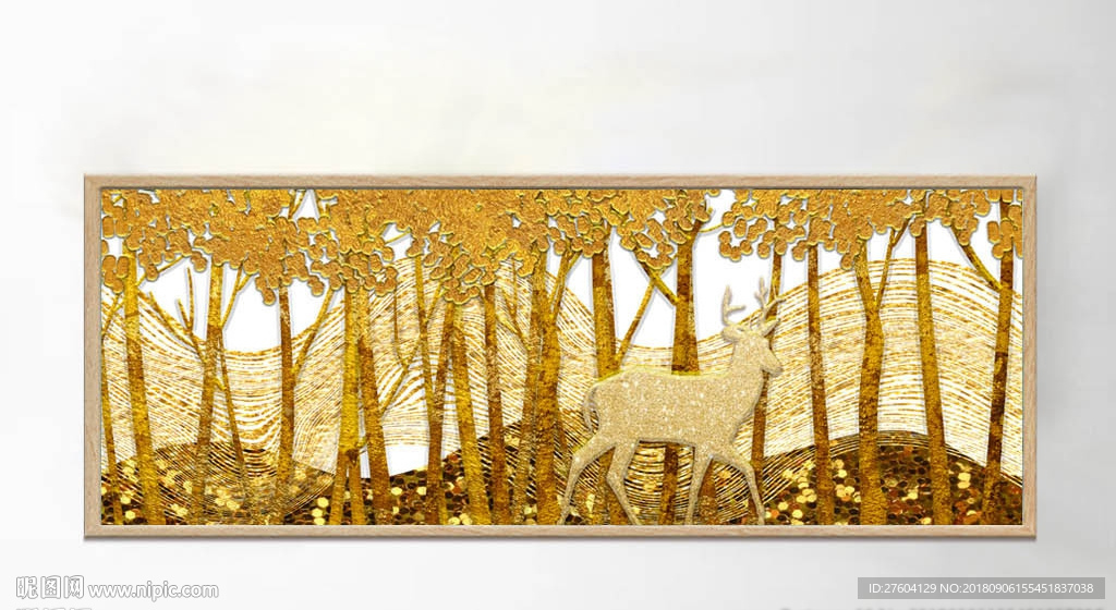 北欧金色抽象麋鹿装饰画