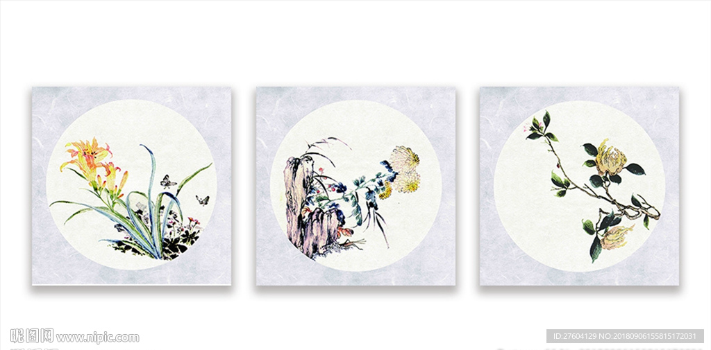 中式清新植物花卉水墨装饰画