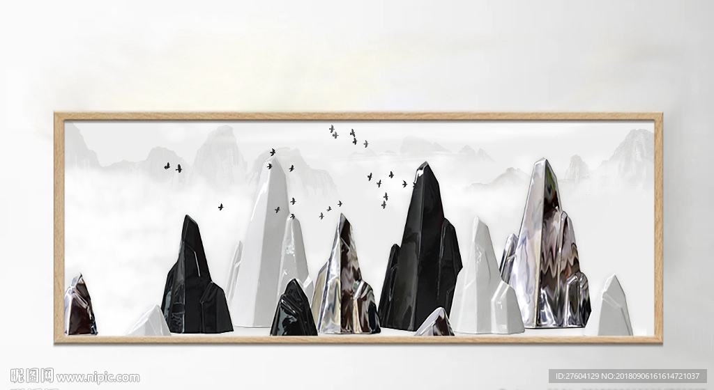 中式陶瓷假山横向装饰画